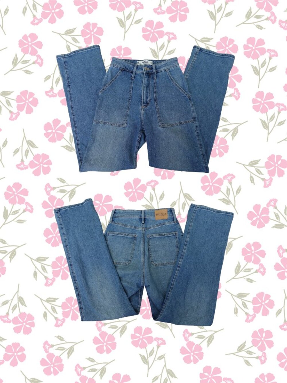 Wide Leg Hollister Carpenter Jeans, Mid Wash High Rise Baggy Style, Size US 24
